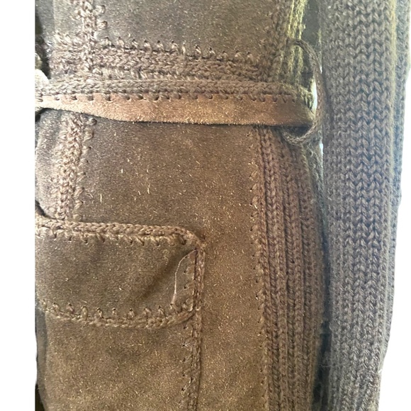 Vintage Suede patchwork knit belted boho jacket. Sz L - Picture 9 of 16